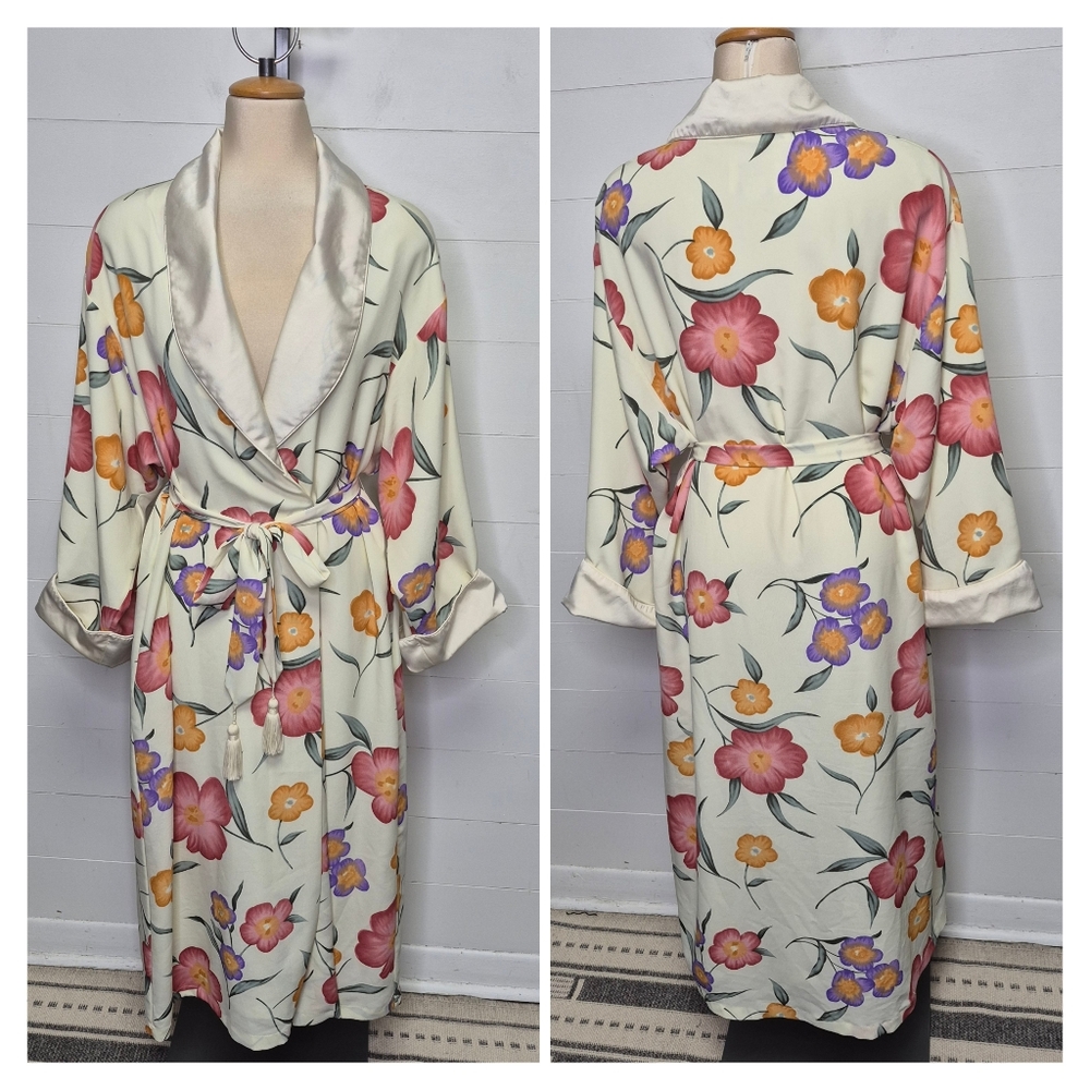 Vintage Bendigo Impressions Floral Robe With Tassel Ties Size M - Picture 2 of 12